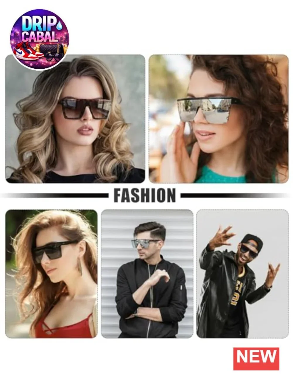 Square Oversized Sunglasses 4 Pairs UV400 Protection Lightweight Plastic